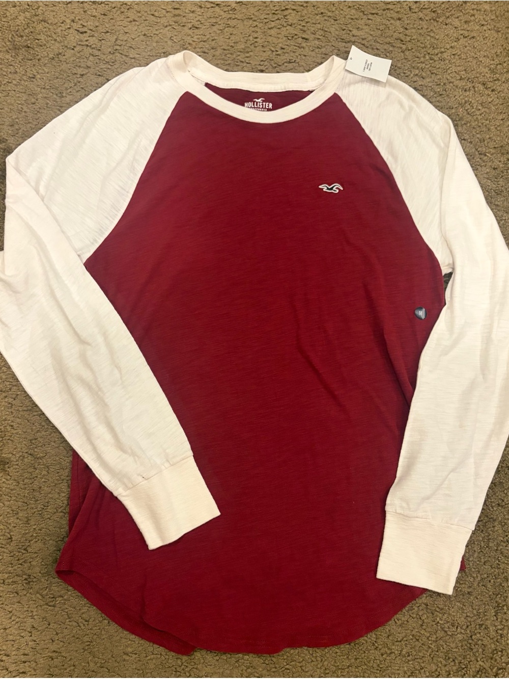 Hollister Men's Long Sleeve Raglan Shirt - Burgundy & White NWT